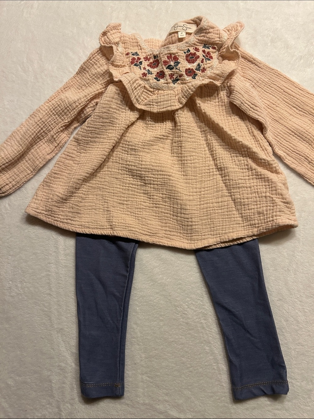 Jessica Simpson Girls 4T 2-Piece Cotton Knit Floral Top & Pants Set Pink/Blue